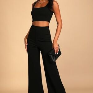 Lulus Only Tonight Black Two-piece Wide-leg Jumpsuit - Size L